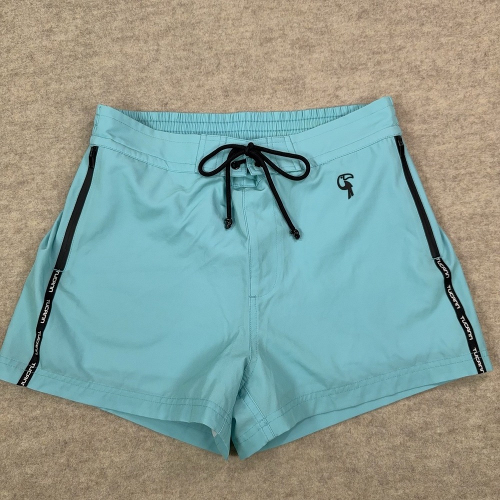 Tucann Mens Swim Shorts L Teal Ocean 2.5" Inseam Lined Trunks Board Shorts Blue